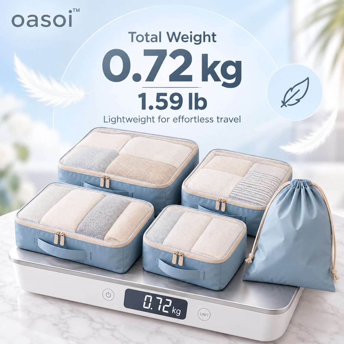 oasoi™ Cloudline 5-Piece Packing Cube Set — item weight graphic