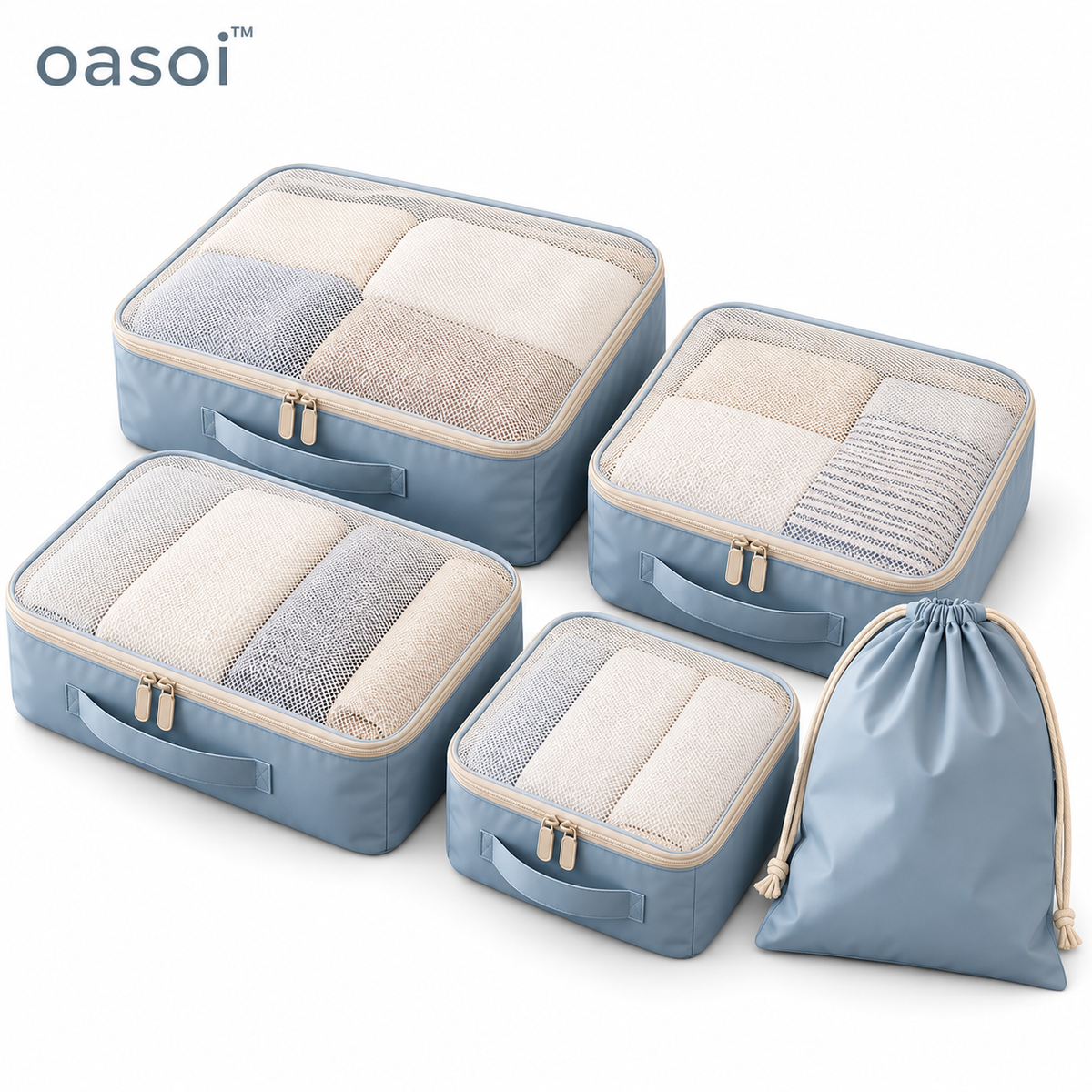 oasoi™ Cloudline 5-Piece Packing Cube Set — white-background product image