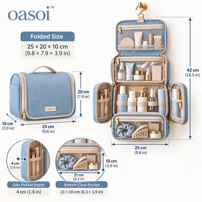 oasoi™ Skyfold Hanging Toiletry Organizer — dimensions image