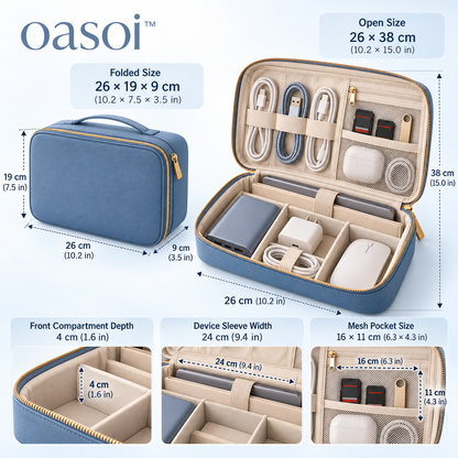 oasoi™ TechNest travel electronics organizer dimensions in inches