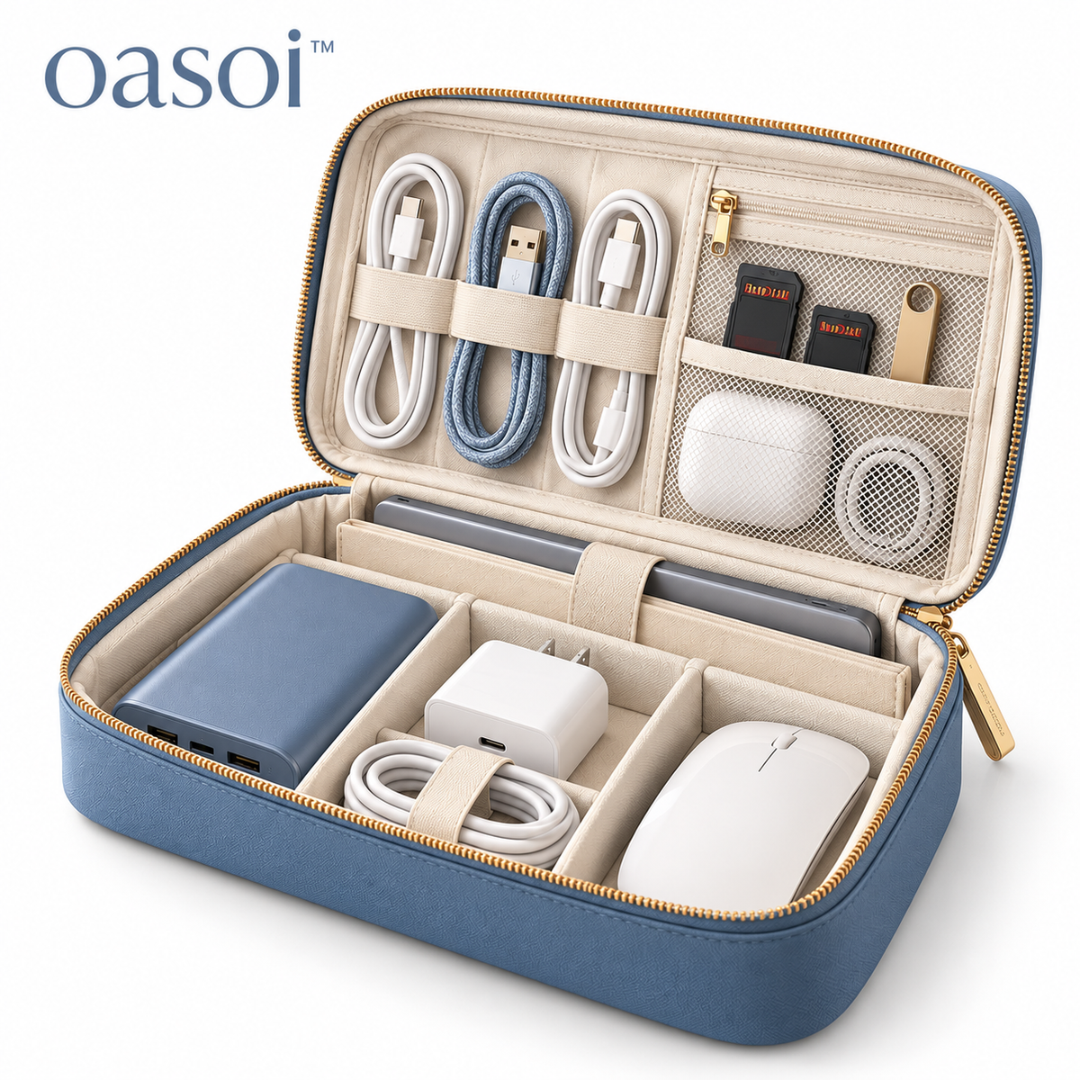 oasoi™ TechNest travel electronics organizer isolated on a clean background