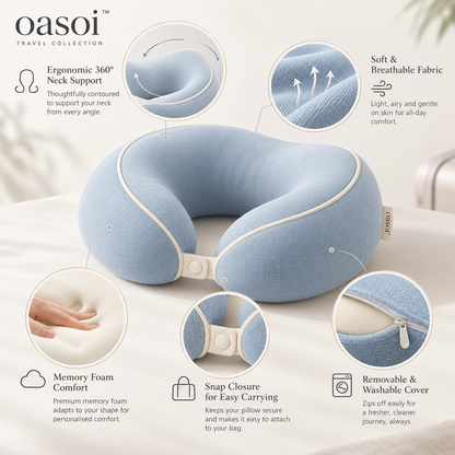 oasoi™ CloudRest Contoured Travel Neck Pillow — features image