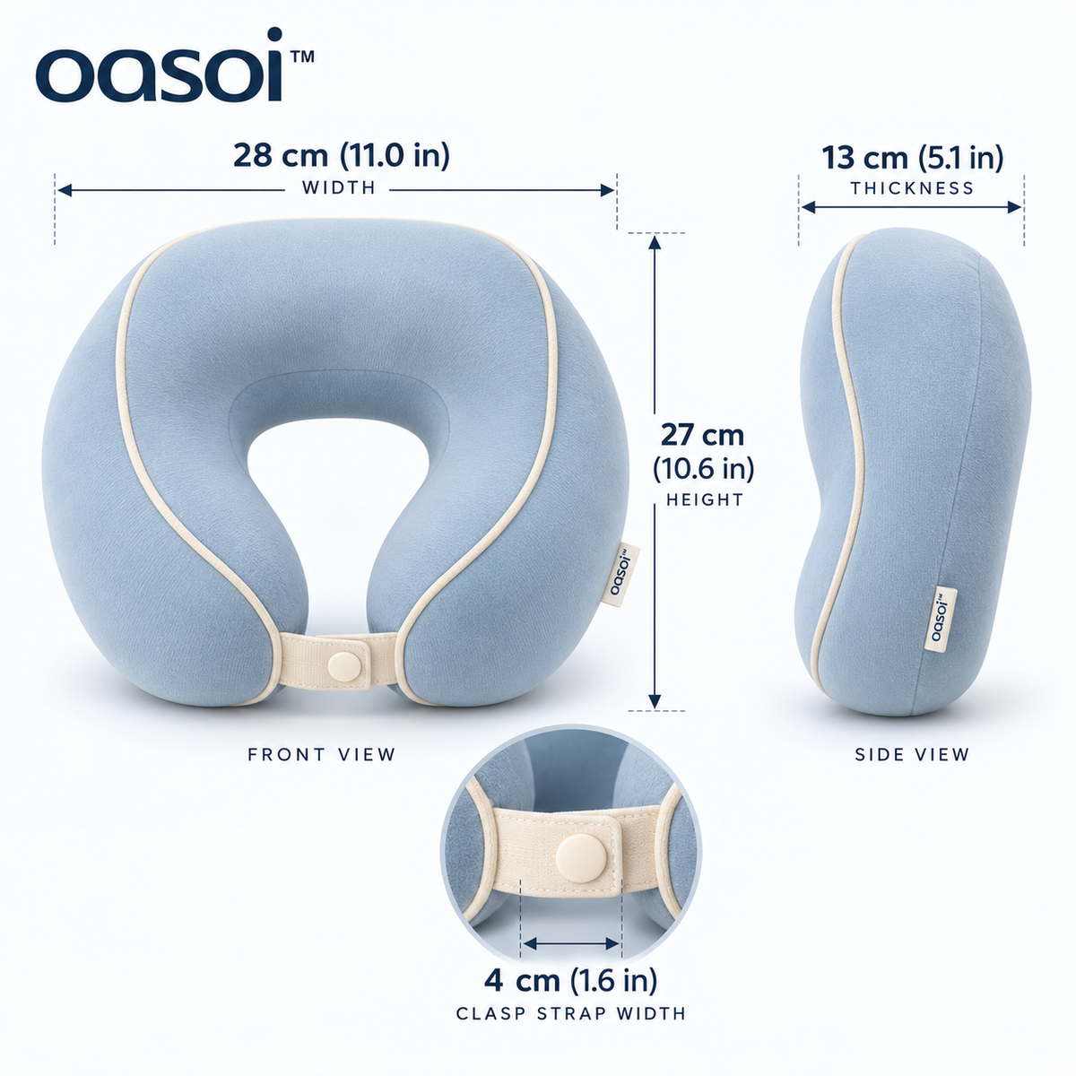 oasoi™ CloudRest Contoured Travel Neck Pillow — dimensions image