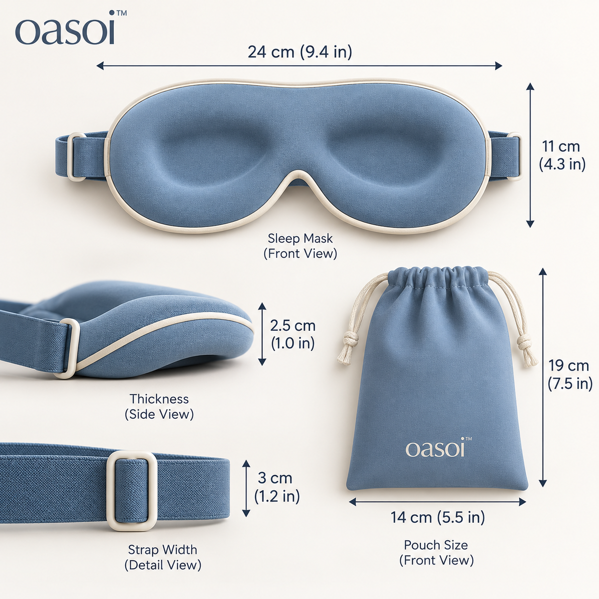 oasoi™ DriftSleep Contoured Travel Eye Mask — dimensions image