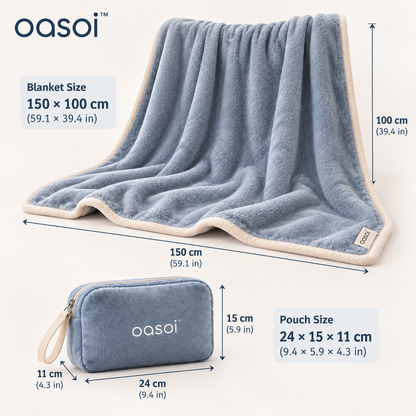 oasoi™ CloudWrap Travel Blanket with Carry Pouch — dimensions image