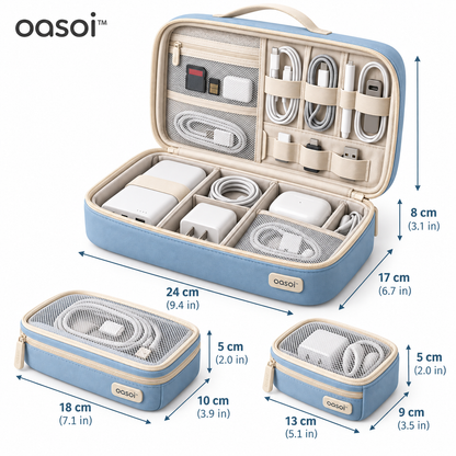 oasoi™ TechVoyage Modular Electronics Organizer Set — dimensions image